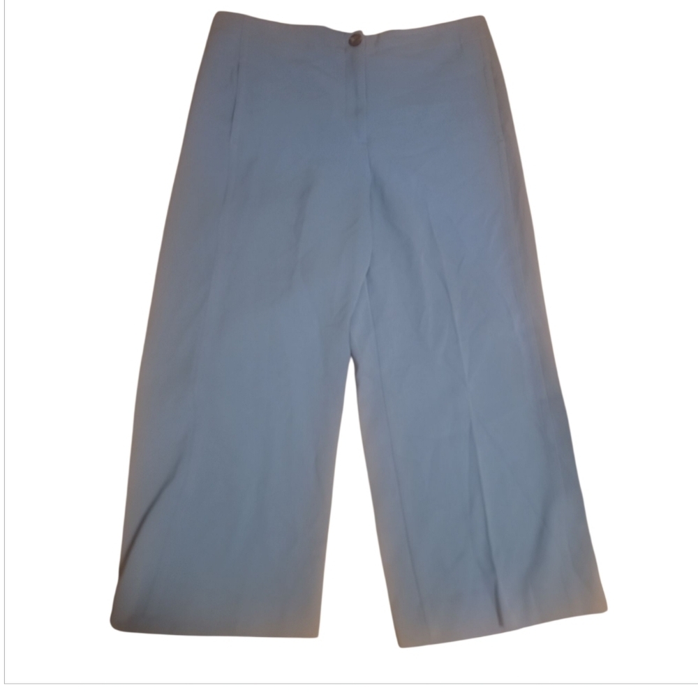 Ann Taylor Sky Blue stretch flat front wide leg cropped trousers pants 14 nwot